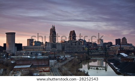 Sunset in downtown Cleveland, Ohio.