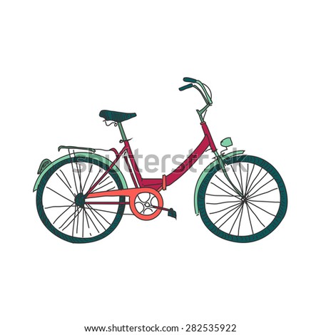 Colored doodle bicycle, color style vector illustration