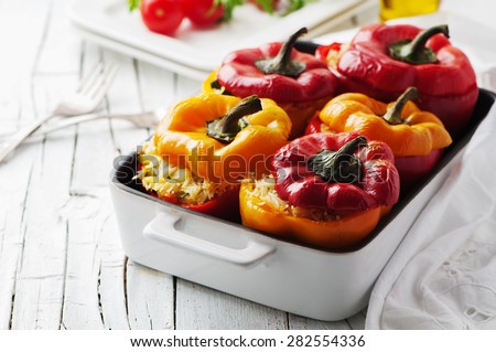 Stuffed vegetarian paprika with rice, selective focus Royalty-Free Stock Photo #282554336