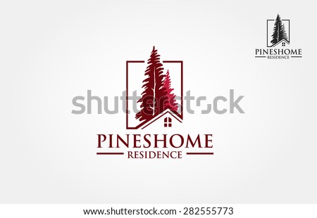 Pines Home Residence Logo Template. Vector illustration of pines tree that incorporate with house picture, it's good for real estate logo, it's try to symbolize residence or real estate. 