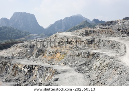 Limestone quarry on the mountain, Thailand.