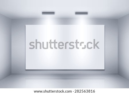 Blank billboard on empty wall with lights