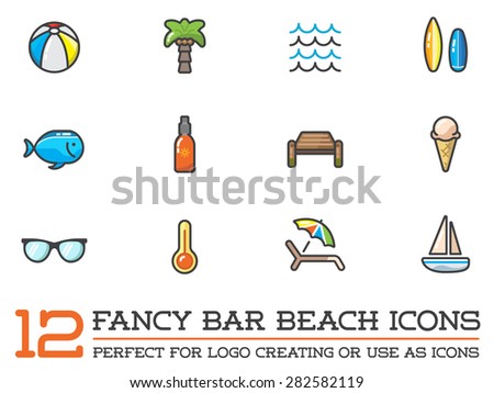 Set of Vector Beach Sea Bar Flat Icons Elements and Summer can be used as Logo or Icon in premium quality