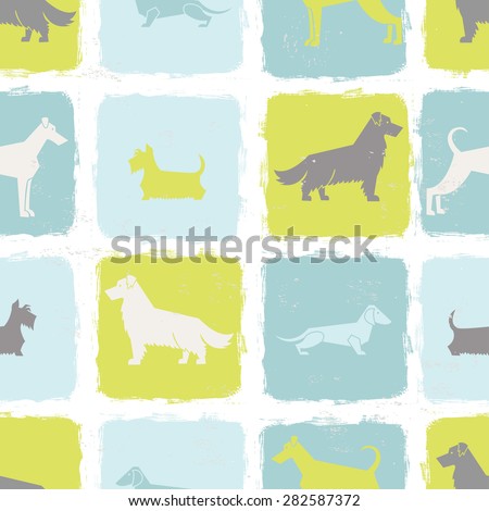 Fresh dog breeds silhouettes  seamless pattern. All objects are conveniently grouped and are easily editable.