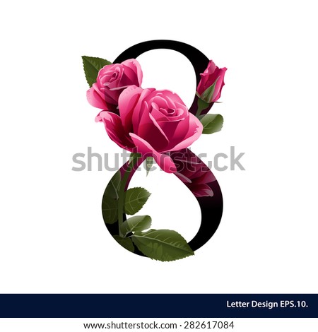 Alphabet number eight with flower. Vector illustration.