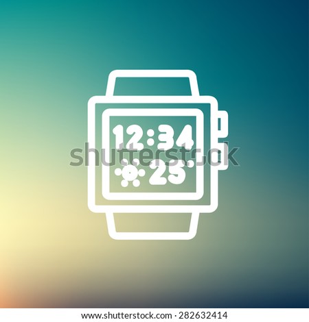 Trendy smartwatch icon thin line for web and mobile, modern minimalistic flat design. Vector white icon on gradient mesh background.