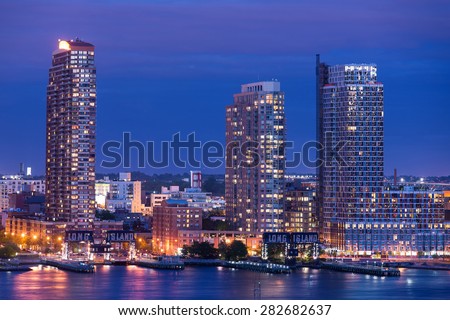 Long Island skyline at night. New York City.