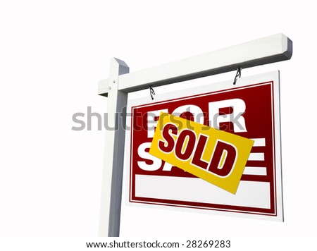 Red Sold For Sale Real Estate Sign Isolated on White.