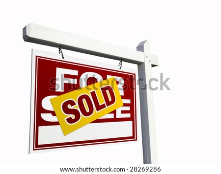 Red Sold For Sale Real Estate Sign Isolated on White.