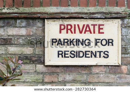 Private parking for Residents Only sign closeup