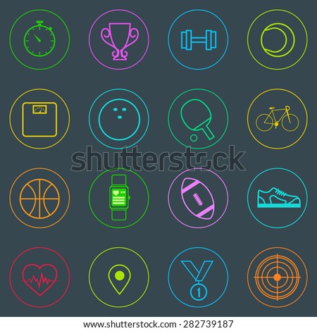 Sport Fitness Icons Set Thin Line Simple Colorful Collection Minimalistic Style