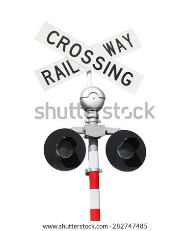 A Railway Crossing Sign isolated on white.