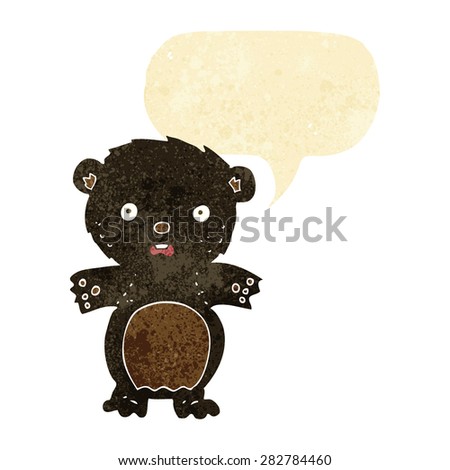 frightened black bear cartoon with speech bubble