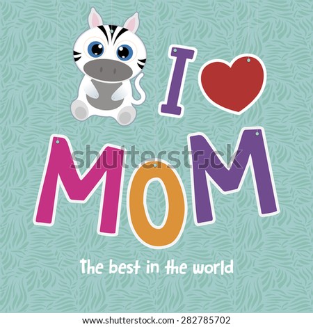 Colored background with a cute animal for mother's day. Vector illustration