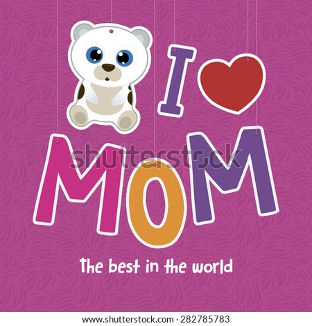 Colored background with a cute animal for mother's day. Vector illustration