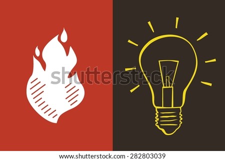 Flaming torch and lightbulb