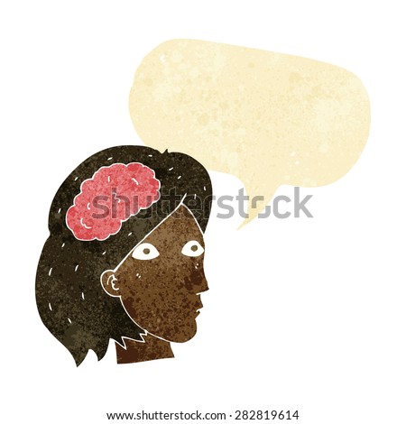 cartoon female head with brain symbol with speech bubble