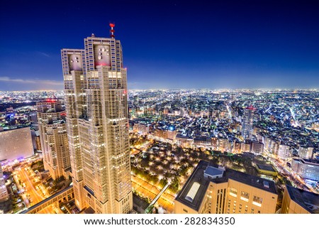 Shinjuku, Tokyo, Japan cityscape at Metropolitan Government Building. Royalty-Free Stock Photo #282834350