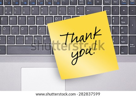 Thank You Note on Keyboard Concept Photo