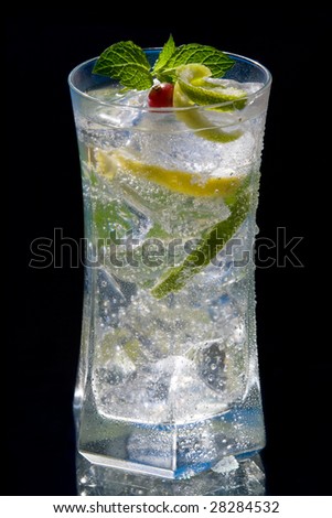 Glass of fizzy mineral water