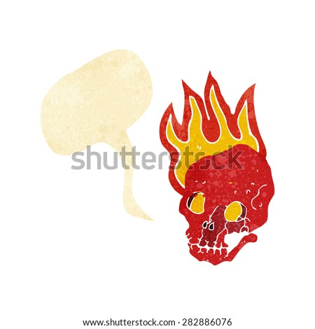 cartoon flaming skull with speech bubble