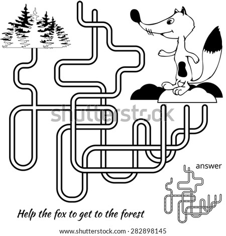 Funny Maze Game for kids. Maze or Labyrinth Game for Preschool Children. Maze puzzle with solution