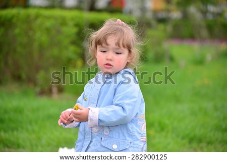 Cute Baby Girl With Blonde Curly Hair Outdoors Little Girl 2 3