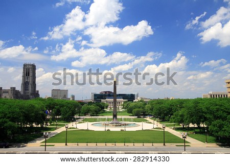 Indiana Veterans Memorial Plaza in downtown Indianapolis, Indiana