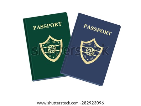 Passport Vectors in Green and Blue. Editable Clip Art illustration.
