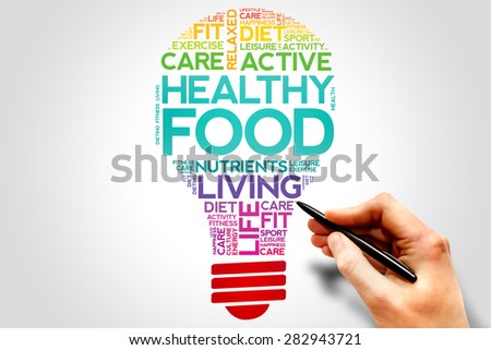 Healthy Food bulb word cloud, health concept