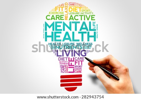 Mental health bulb word cloud, health concept Royalty-Free Stock Photo #282943754