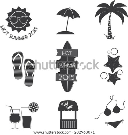 set of black minimalistic summer attributes. Vector isolated