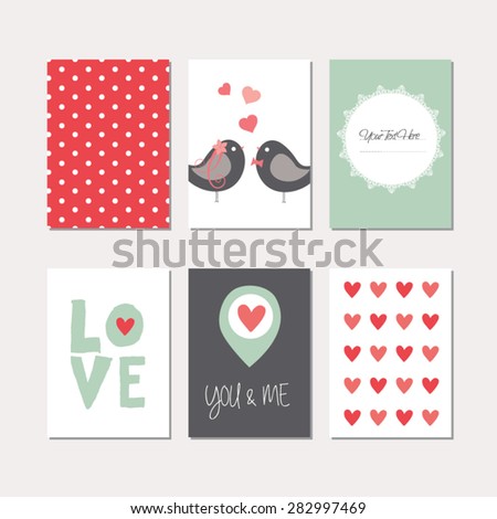 Set of cute creative cards with love theme design. Vector design templates for greeting / gift cards, flyers, posters, banners, patterns, art decoration etc.