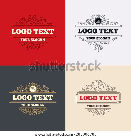 Royal flourishes calligraphic. Laptop sign icon. Notebook pc with graph symbol. Monitoring. Luxury ornament lines. Vector