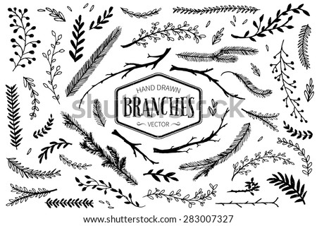 Set of hand drawn branches. Ink illustration. Royalty-Free Stock Photo #283007327