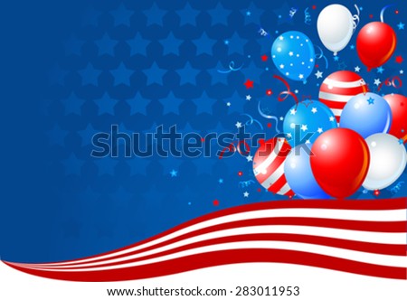 Bunch of colorful balloons on the American flag 