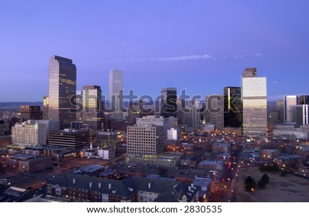 Denver, Colorado skyline at sunrise