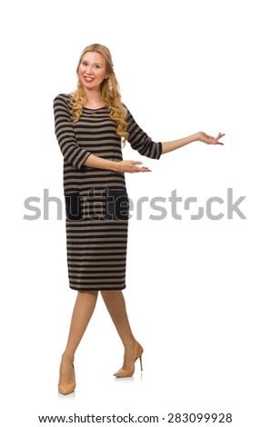 Pretty woman in brown dress isolated on white