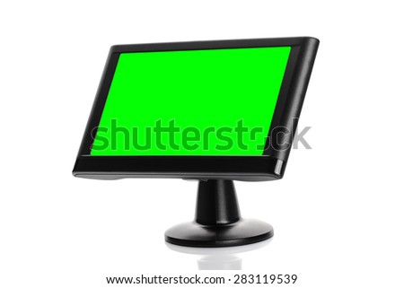 Car GPS Navigation Device with Green Screen As Copy Space Isolated on White Background