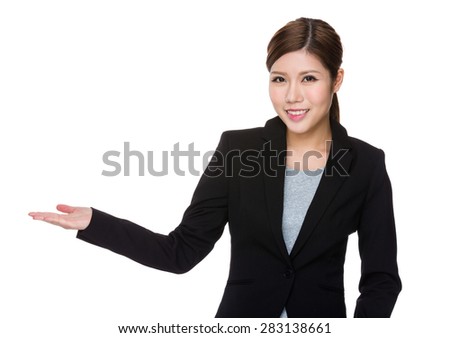 Young businesswoman with open had palm