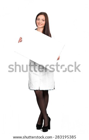 smiling young doctor with stethoscope showing clipboard with copy space for text or design. nurse holds an empty plate in hand