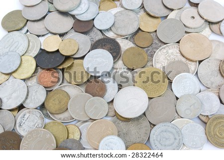 heap of old european coins background