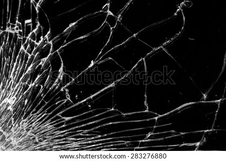 Broken glass - white lines on black background, design element