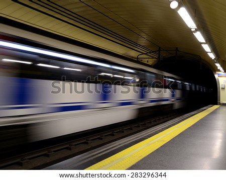 moving subway, Madrid, Spain. Train Royalty-Free Stock Photo #283296344