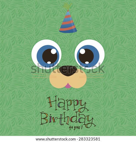 Colored background with text and a face of an animal. Vector illustration