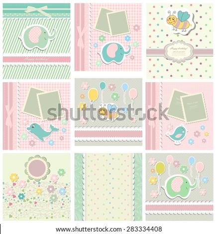 Set of template for child, baby shower card.Vector illustration.