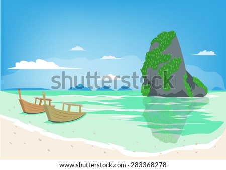 Beautiful Phuket Thailand Beach Scenery Clip Art Illustration 