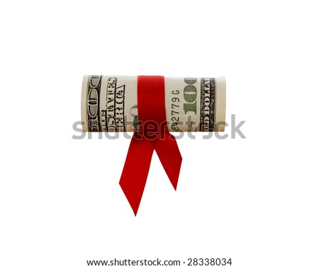 bank-note with a red ribbon on white
