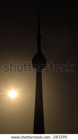 silhouette of the CN tower, the world's tallest free standing building in Toronro, Canada