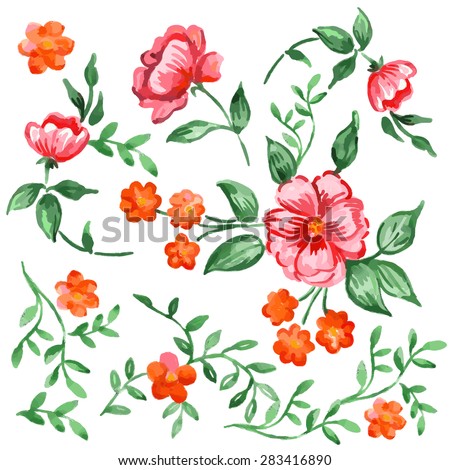 Beautiful handpainted fancy watercolor flowers isolated on background.
Design elements for congratulation card or fashion cloth. Royalty-Free Stock Photo #283416890